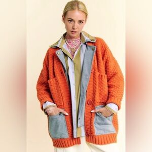 Davi and Dani Denim + Rust Chunky Knit Open Jacket Cardigan size Small